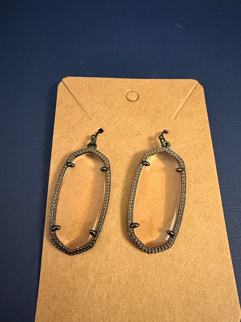 Women's Gunmetal and Clear Peach Oval Drop Earrings